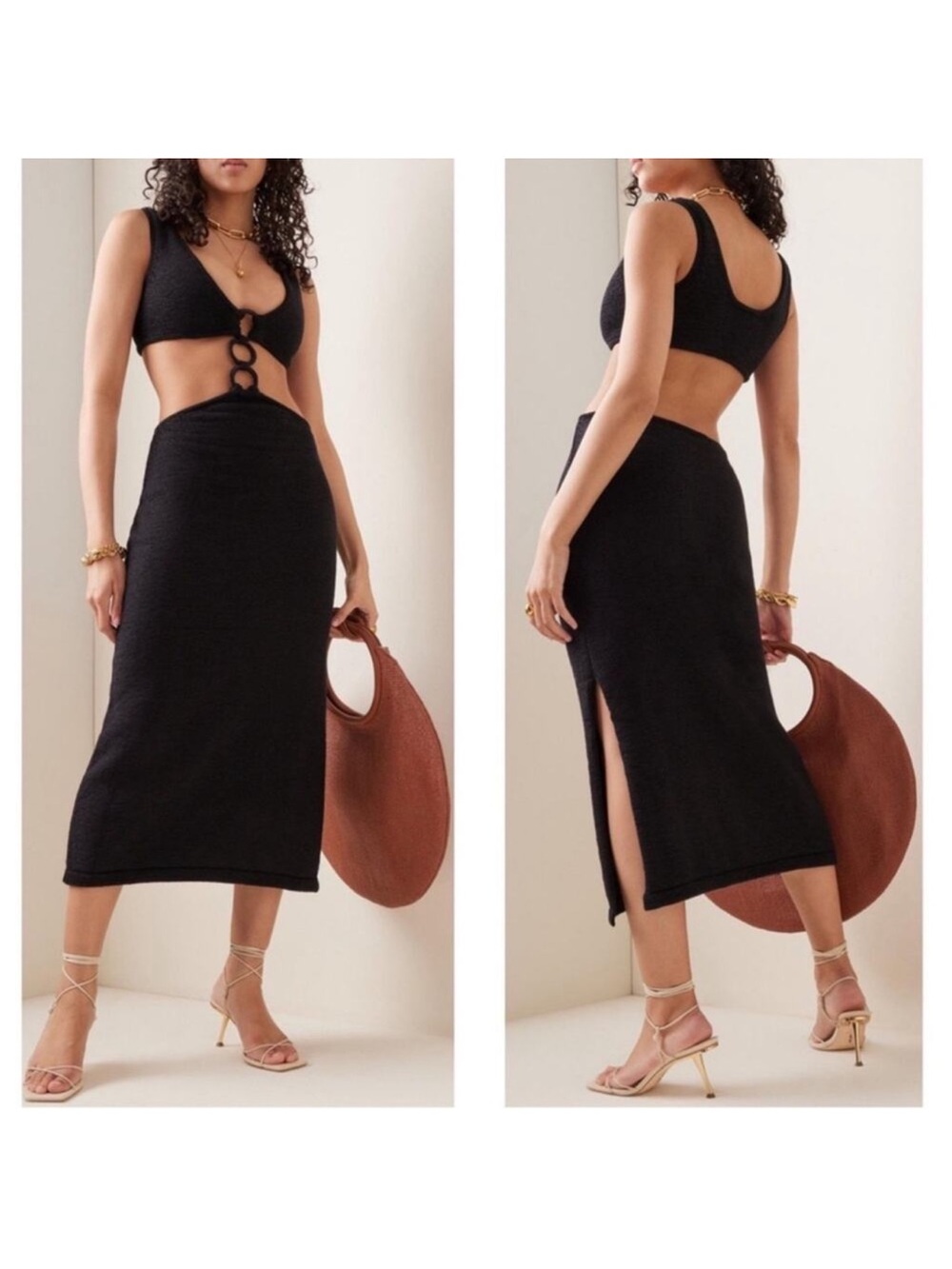 Cult Gaia Mert Knit Cutout Midi‎ Dress Black Medium EUC